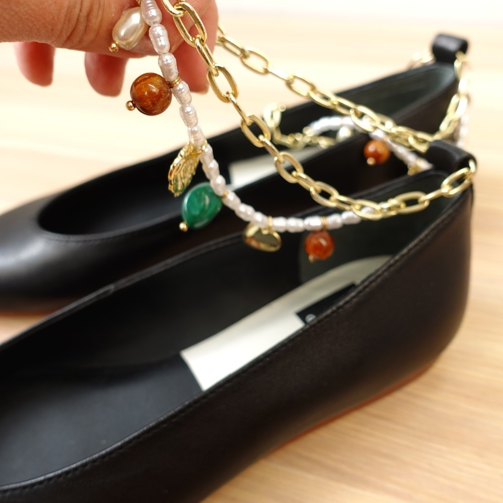 Dolce Vita Ballet Flats Womens 7 Black Whimsical Y2K Chain Pearl Charm NEW $150 - Picture 7 of 12